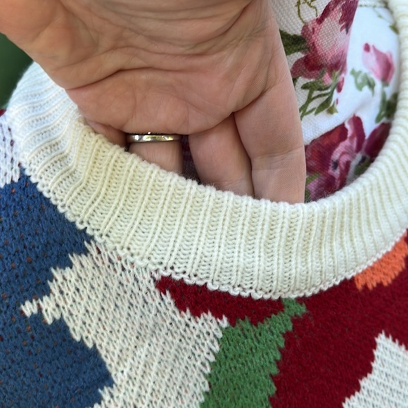 New Crew Neck Ivory Floral Knit Sweater with Red, Blue, Green, Orange Flowers - Picture 14 of 17